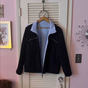 Elegant Women’s Black Bomber Jacket – Luxe Light Blue Lining ✨💙